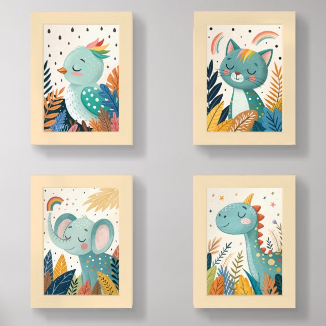 Cute Boho Jungle Animals Nursery Art Prints - Bird (Front)