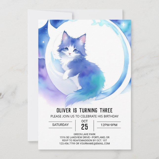 Cute Boho Kitty Birthday Invitation (Front)