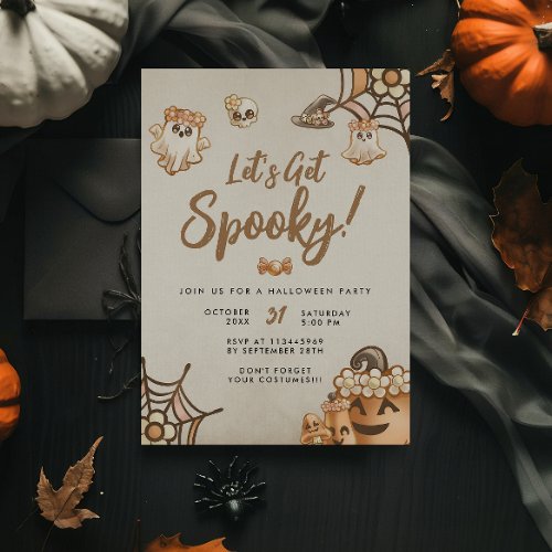 Cute Boho Lets Get Spooky Halloween Party Invitation