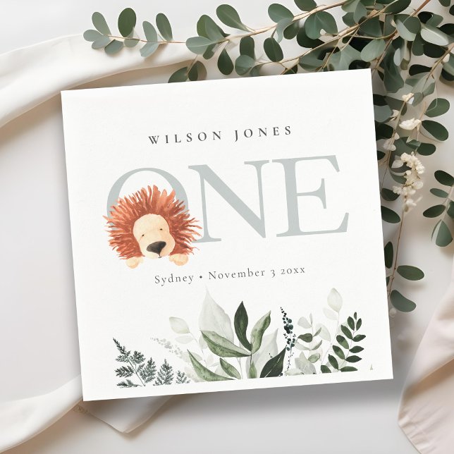 Cute Boho Lion Foliage 1st First Birthday Party Napkins (Creator Uploaded)