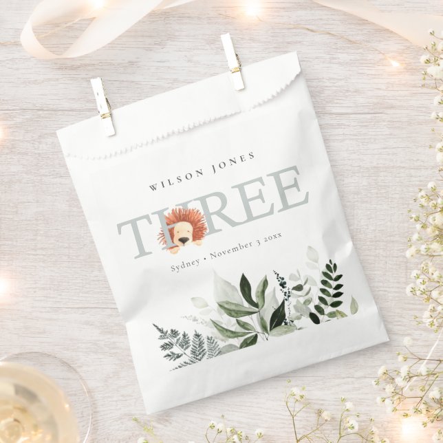 Cute Boho Lion Foliage 3rd Third Baby Shower Favor Bag (Clipped)