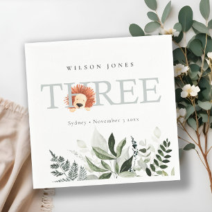 Cute Boho Lion Foliage 3rd Third Birthday Party Napkins