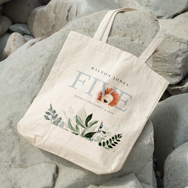 Cute Boho Lion Foliage Fifth 5th Birthday Party Tote Bag (Creator Uploaded)