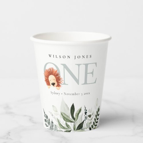 Cute Boho Lion Foliage First Birthday Party Paper Cups