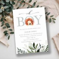 Cute Boho Lion Foliage Oh Boy Baby Shower Invite