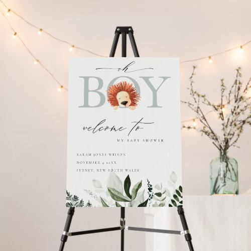 Cute Boho Lion Foliage Oh Boy Baby Shower Welcome