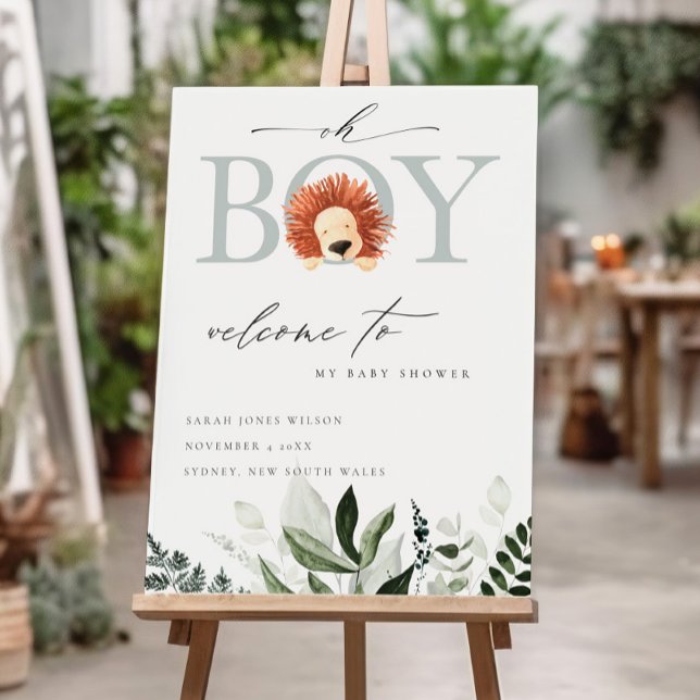 Cute Boho Lion Foliage Oh Boy Baby Shower Welcome Foam Board (Creator Uploaded)