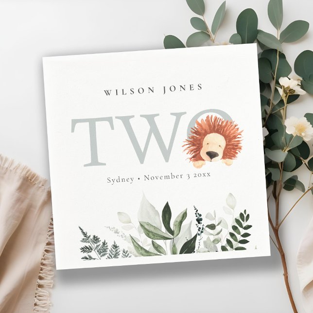 Cute Boho Lion Foliage Second Birthday Party Napkins (Creator Uploaded)