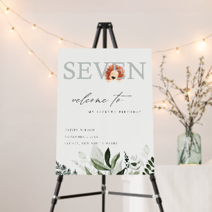 Cute Boho Lion Foliage Seven 7th Birthday Welcome Foam Board