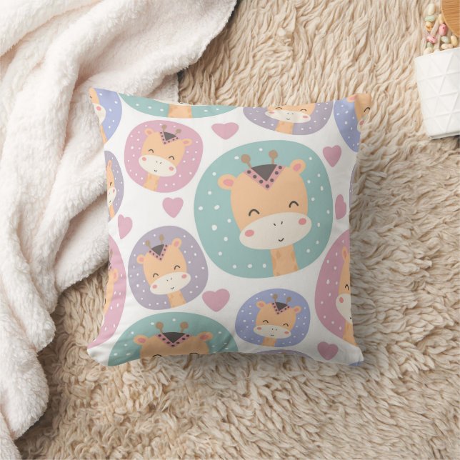 Cute Boho Little Giraffe Pattern  Throw Pillow (Blanket)