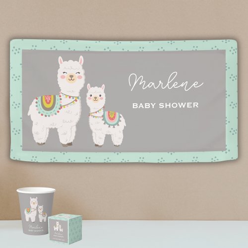 Cute boho llama baby shower banner