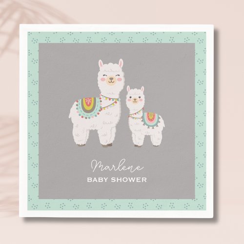 Cute boho llama baby shower napkins