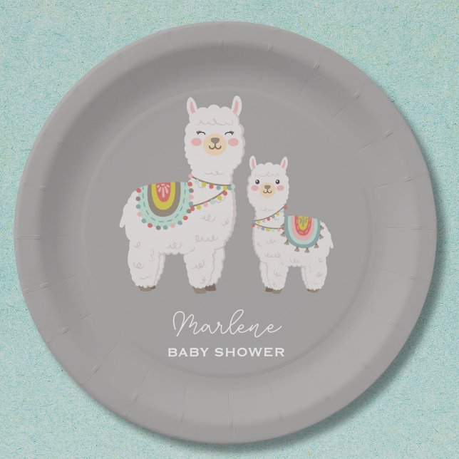 Cute boho llama baby shower paper plates (Creator Uploaded)