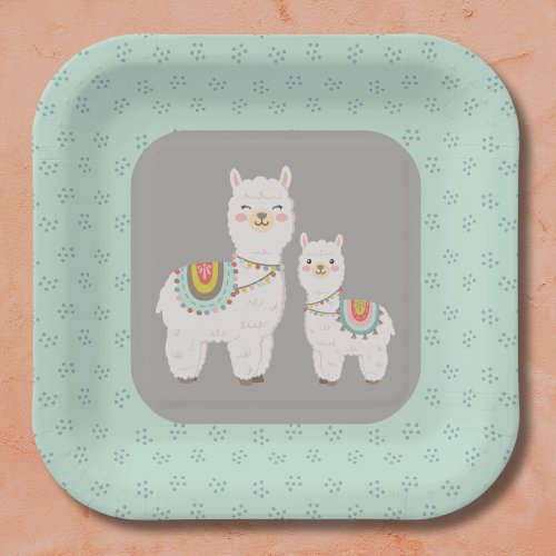 Cute boho llama baby shower paper plates