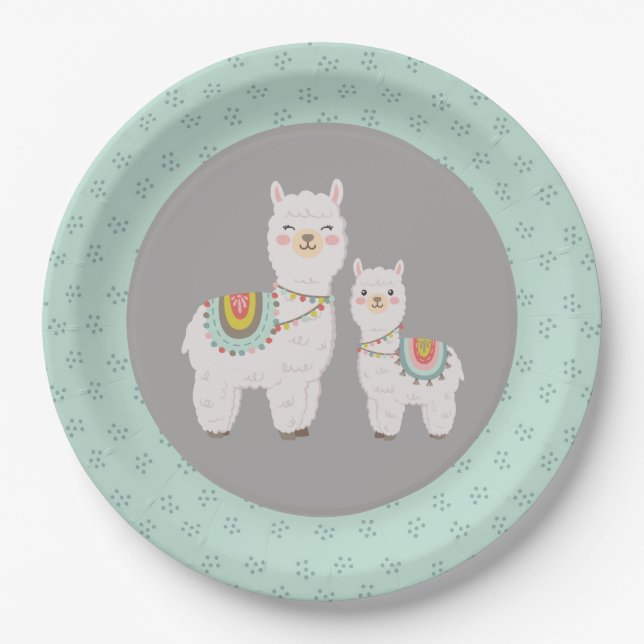 Cute boho llama baby shower paper plates (Front)