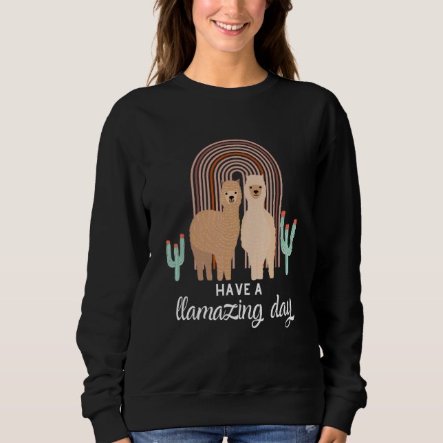 Cute Boho Llama Bohemian Rainbow Llamazing Day Pos Sweatshirt (Front)