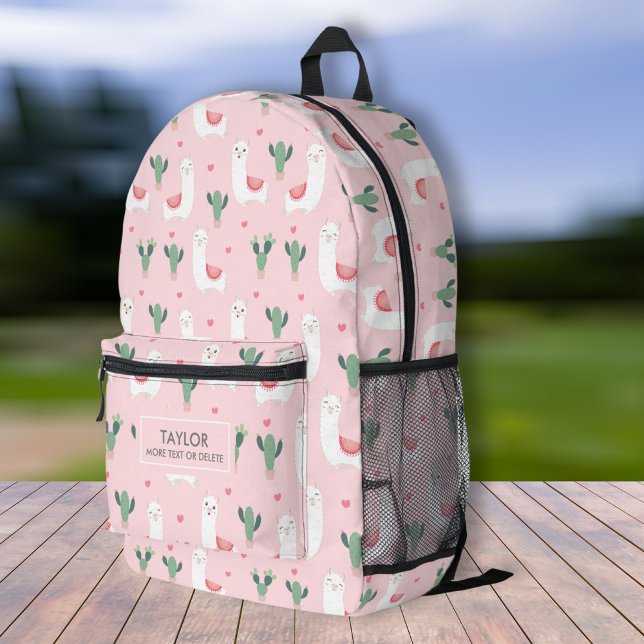 Cute Boho Llama Cactus, Personalized Kids Name Printed Backpack (Creator Uploaded)