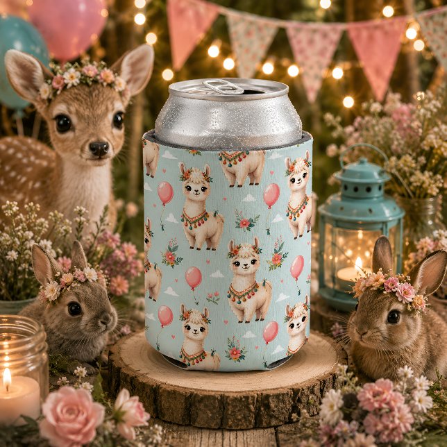 Cute Boho Llama Can Cooler (Creator Uploaded)