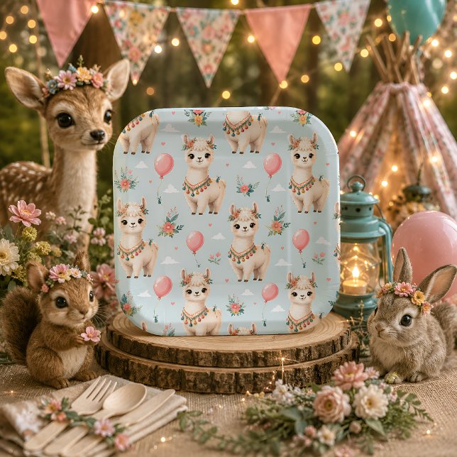 Cute Boho Llama Paper Plates (Creator Uploaded)