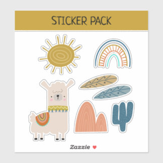 Cute Boho Llama Sun & Rainbow Sticker Sheet