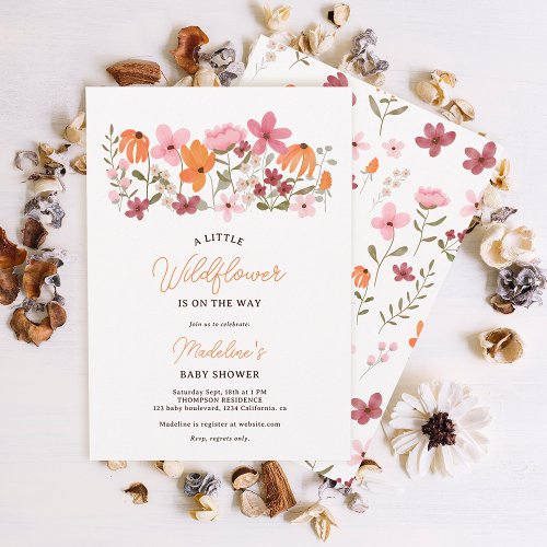 Cute boho meadow little wildflower baby shower invitation