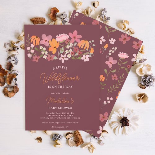 Cute boho meadow little wildflower baby shower invitation