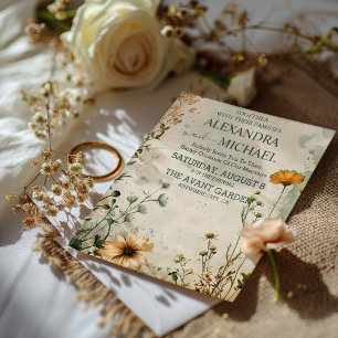 Cute boho meadow little wildflower wedding invitation