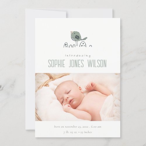 Cute Boho Minimal Bird Photo Birth Announcement