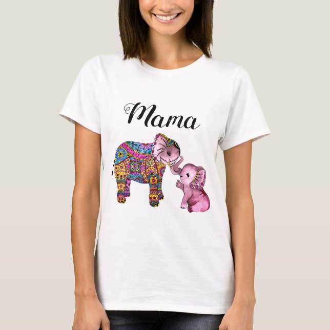 Cute Boho Mother and Baby Elephants New Mom T-Shirt (Front)