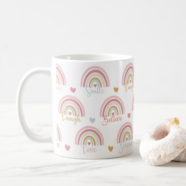 Cute boho multicolor pink rainbow mug (With Donut)