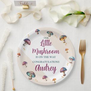 Cute boho mushrooms Baby Shower Paper Plates