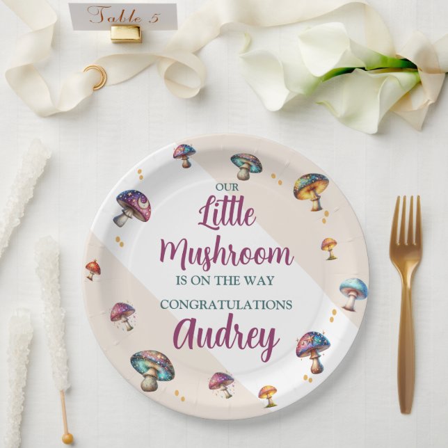 Cute boho mushrooms Baby Shower Paper Plates (Wedding)