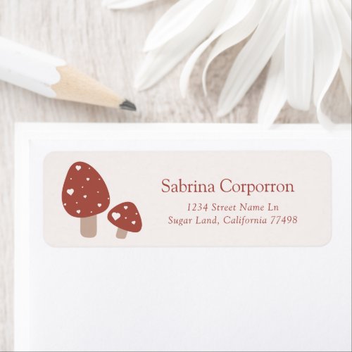 Cute Boho Mushrooms with Hearts Return Label