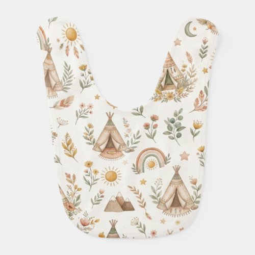Cute Boho Nursery Baby Bib - Woodland Tipi Design