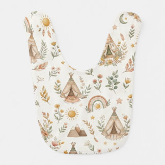Cute Boho Nursery Baby Bib - Woodland Tipi Design