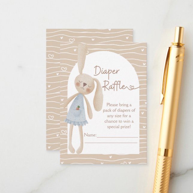 Cute Boho Oh Baby Bunny Hearts Diaper Raffle Enclosure Card (Front/Back In Situ)
