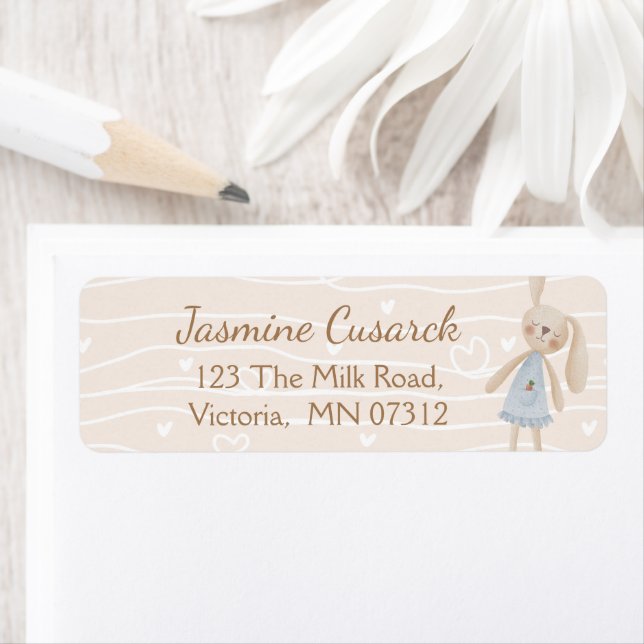 Cute Boho Oh Baby Bunny Hearts Return Address  Label (Insitu)