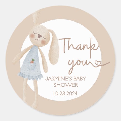 Cute Boho Oh Baby Bunny Thank You Classic Round Sticker