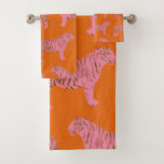 Cute Boho Orange and Pink Tiger Art Pattern Bath Towel Set<br><div class="desc">Trendy and colorful pattern artwork of a safari striped tiger in pink and orange. Cool gift for simple minimalist design lovers who are also fans of tigers.</div>