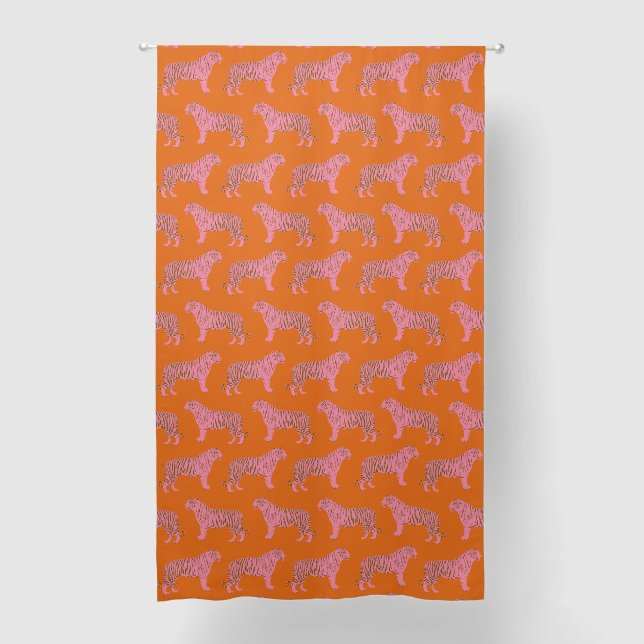 Cute Boho Orange and Pink Tiger Art Pattern Blackout Curtains (Front)