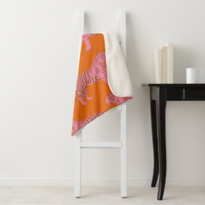 Cute Boho Orange and Pink Tiger Art Pattern Sherpa Blanket