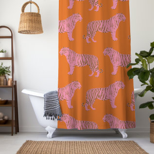 Cute Boho Orange And Pink Tiger Art Pattern Shower Curtain at Zazzle