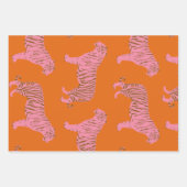 Cute Boho Orange and Pink Tiger Art Pattern Wrapping Paper Sheets (Front 3)