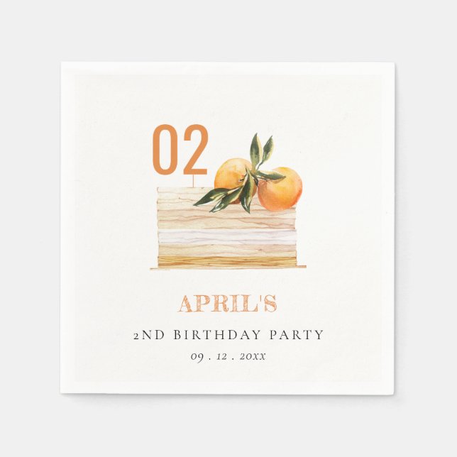 Cute Boho Orange Fruit Cake Any Age Birthday Napkins (Front)