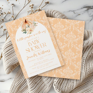 Cute Boho Orange Little Pumpkin Baby Shower Invitation