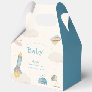 Cute Boho Outer Space Rocket Boy Baby Shower Favor Boxes