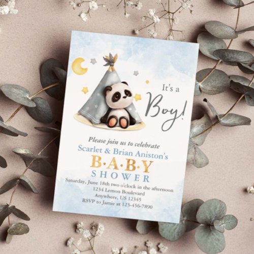 Cute Boho Panda in Tent Baby Shower Invitation