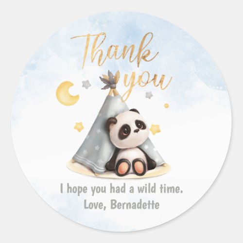 Cute Boho Panda with Stars and Moon Thank You  Classic Round Sticker