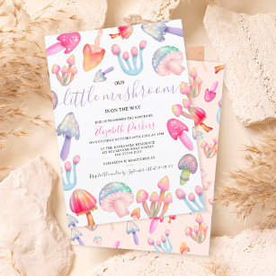Cute boho pastel mushrooms watercolor baby shower invitation