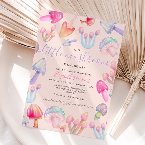 Cute boho pastel mushrooms watercolor baby shower  invitation